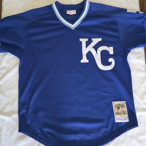 Mitchell And Ness Kansas City Royals George Brett Batting Shirt Mens Large Blue